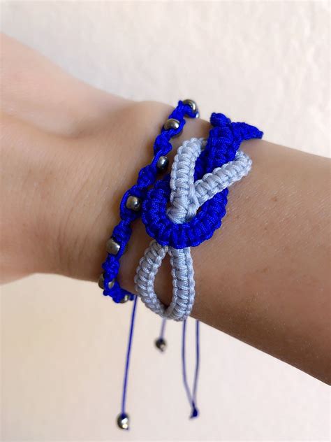 Infinity Knot Macrame Adjustable Bracelet Gift Idea Blue And Grey By