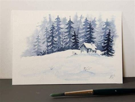 Easy watercolor winter landscape, Einfaches Aquarell Winterlandschaft ...