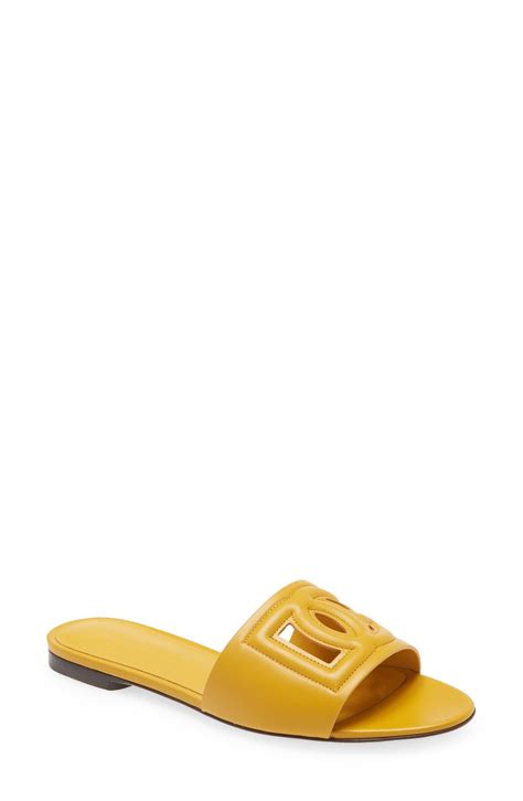 Dolce And Gabbana Bianca Interlock Slide Sandal Ocher Editorialist