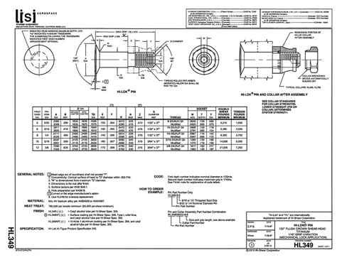 Hi Lok Fasteners Hl349 Hi Lok Pin Flush Crown Shear Head