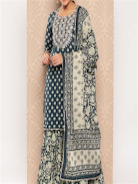 Buy Libas Floral Yoke Design Gotta Patti Pure Cotton Kurta With Sharara