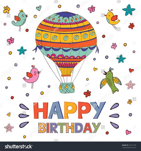 Happy Birthday Card Hot Air Balloon Stock Vector Royalty Free