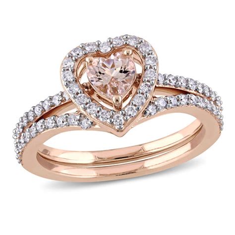 5 0mm Heart Shaped Morganite And 1 2 Ct T W Diamond Frame Bridal Set In 10k Rose Gold Zales