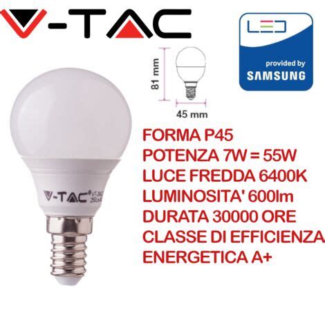 V Tac Pro Vt Lampadina Led Chip Samsung E W P Bianco Freddo