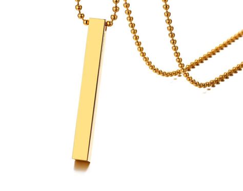 Fashion Long Necklace Men Jewelry Gold Color Beads Chain Geometric Rectangle Pendant 316l