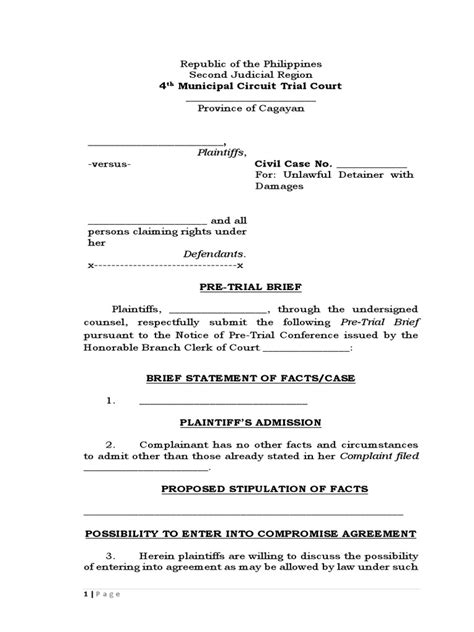 Sample Pre Trial Brief Pdf Complaint Lawsuit