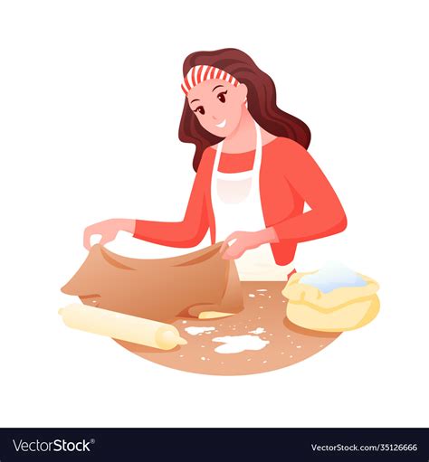 Cooking food woman making dough for baking bread Vector Image