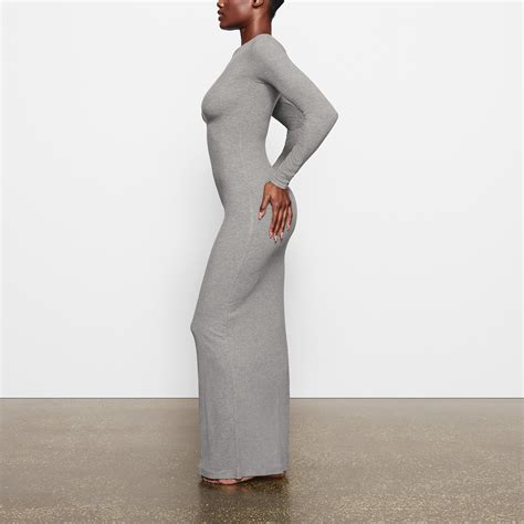 Soft Lounge Crew Neck Long Dress - Heather Grey | SKIMS