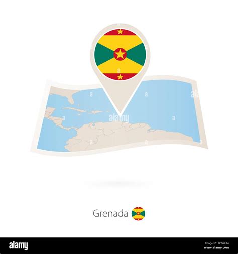 Folded Paper Map Of Grenada With Flag Pin Of Grenada Vector