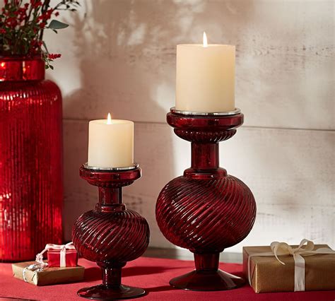 Chalet Red Mercury Glass Pillar Holders Candle Holder Pottery Barn