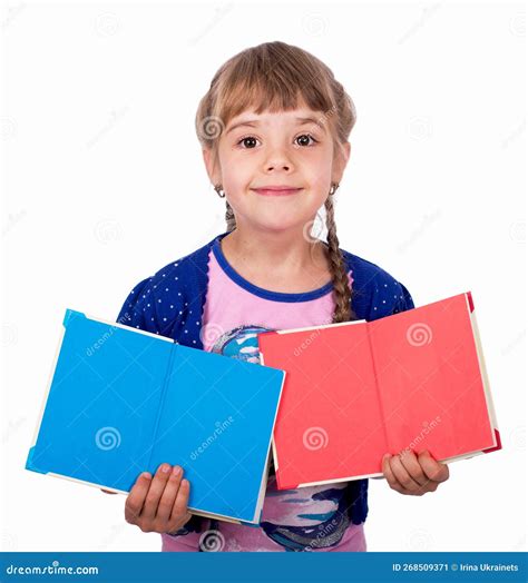 Cute Little Girl With Open Books In Her Hands Kid With A Book