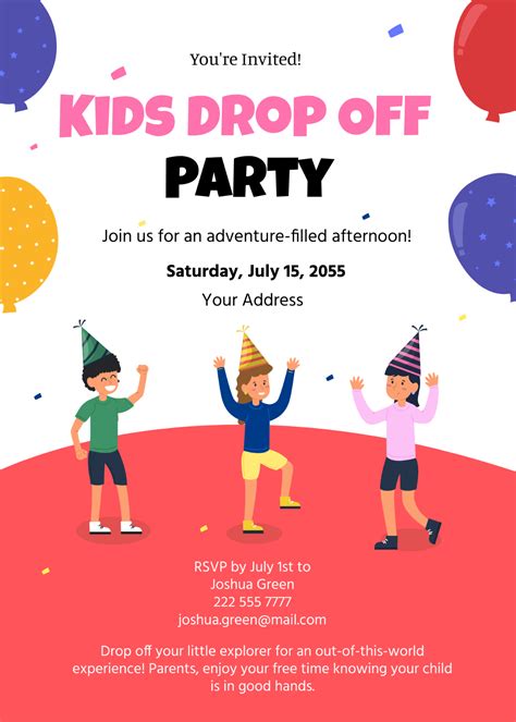 Free Kids Drop Off Party Invitation Template to Edit Online