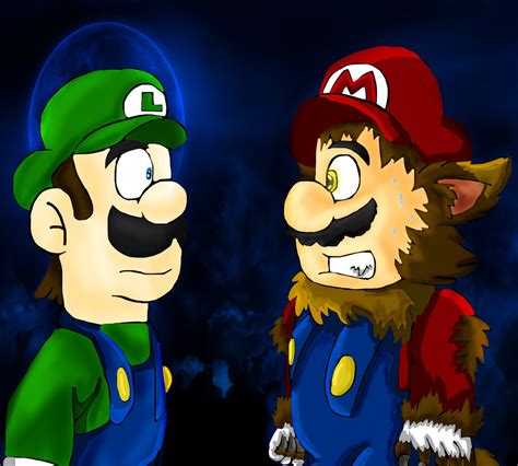 Luigi sees Werewolf Mario by miller7751 on DeviantArt