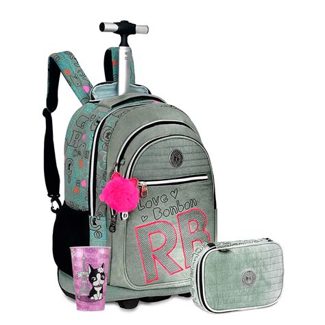 Conjunto Style Jeans Mochila De Rodinha Estojo Rebecca Bonbon Copo