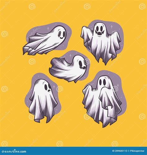 Hand Drawn Halloween Ghosts Collection Vector Design Stock Vector