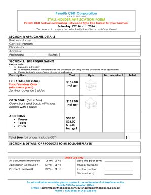 Fillable Online ABN 13162523462 STALL HOLDER APPLICATION FORM Fax Email