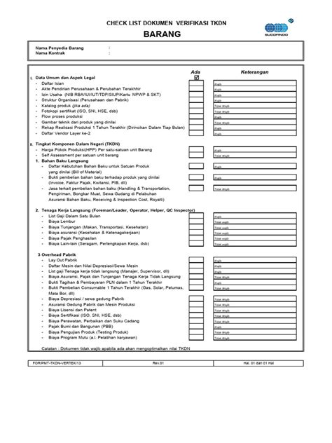 3 Checklist Dokumen Tkdn Barang Kosong Pdf