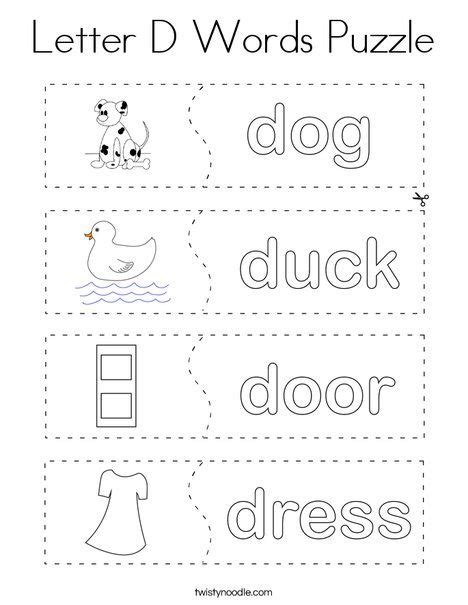 Letter D Words Puzzle Coloring Page Word Puzzles Preschool Letters