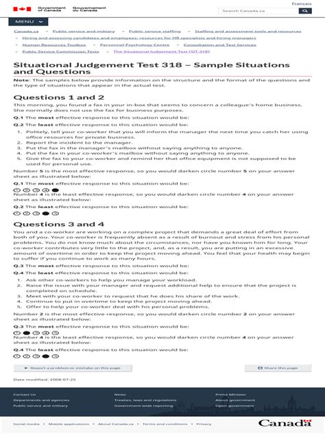 Situational Judgement Test 318 - Sample Situations and Questions ...