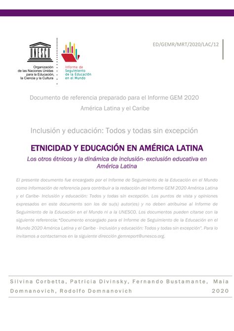PDF Los Otros étnicos y la dinámica de inclusión exclusión educativa en América Latina