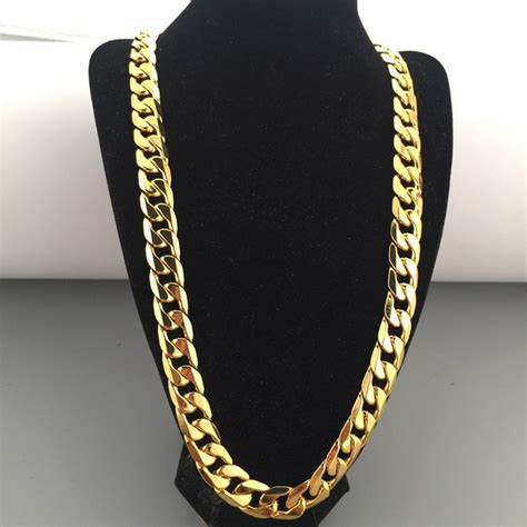 12mm Thick Boys Mens Chain Cut Curb Chain Yellow Gold Filled Bling