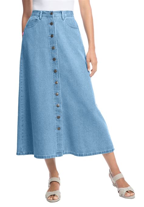 Woman Within - Woman Within Women's Plus Size Button Front Long Denim Skirt - Walmart.com ...