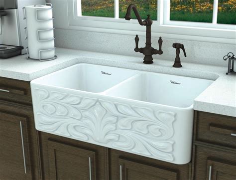 Whitehaus 33 Fireclay Double Bowl Farmhouse Apron Sink, White, WHFLGO3318-WHITE Angled Front ...