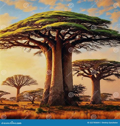Ancient Baobab stock illustration. Illustration of sunset - 322785604
