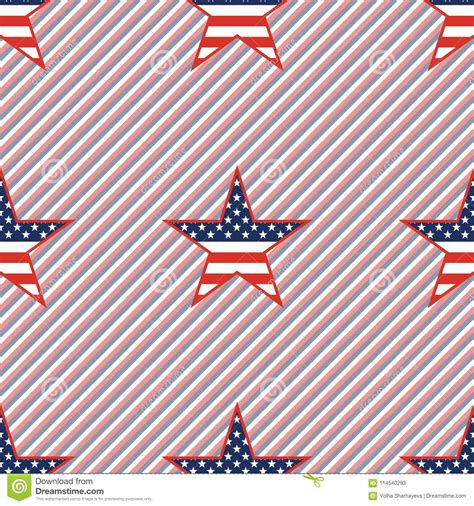 Us Patriotic Stars Seamless Pattern On Red And Stock Vector