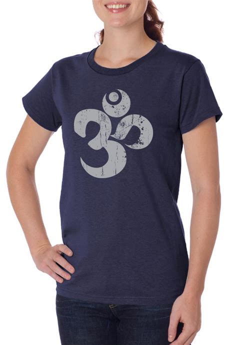 Ladies Yoga Shirt Grey Distressed Om Organic Tee T Shirt Grey