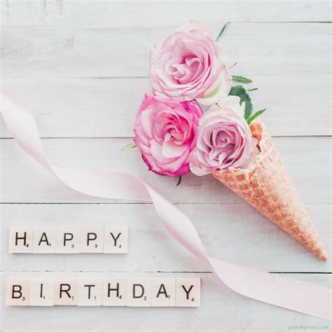 Birthday Ice Cream With Beautiful Pink Roses Plan B Photo