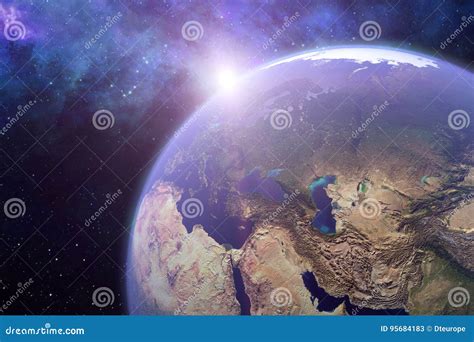 Rappresentazione 3d Dalla Terra Con Una Riflessione Del Sole