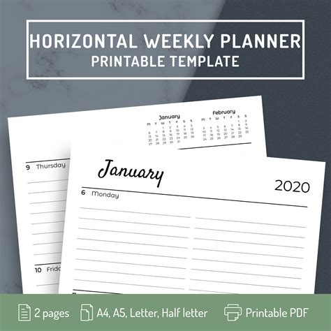 Horizontal Weekly Planner Printable