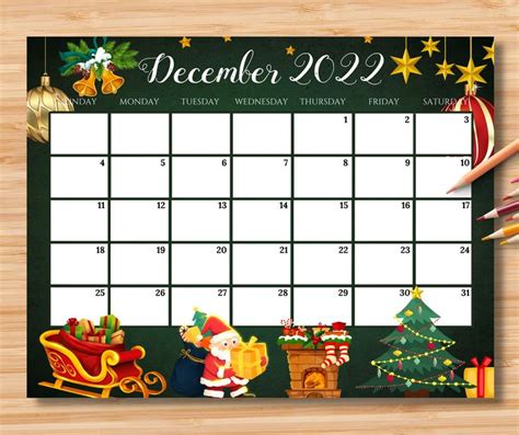 Editable December 2022 Calendar Gorgeous Christmas With Santa Claus