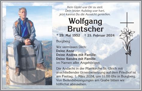 Traueranzeigen Von Wolfgang Brutscher Allg Uer Zeitung