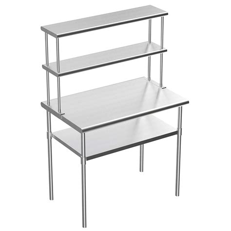 Profeeshaw Stainless Steel Prep Table With Double Overshelf Nsf