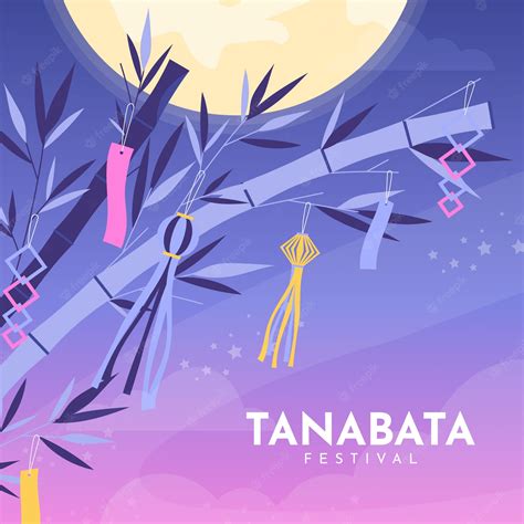 Premium Vector Flat Tanabata Illustration With Ornaments On Bamboo