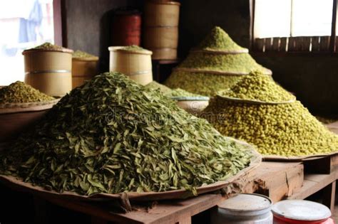 piles  tea leaves   stages  processing stock