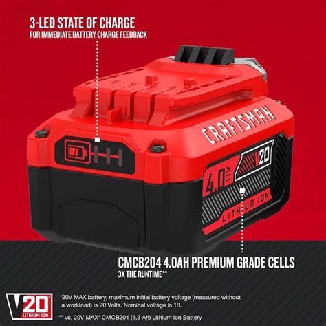 Craftsman 20 Volt Max 4 Ah Rechargeable Lithium Ion Li Ion Cordless