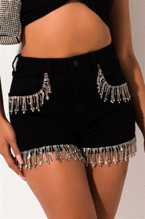 Runway Rhinestone Denim Short Stretch Denim Denim Shorts High Waisted