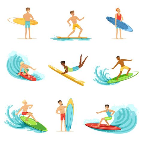 Premium Vector Surfboarders Riding On Waves Set Surfer Men With