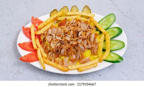 Portion Chicken Doner Kebab Plate Isolated Stock Photo