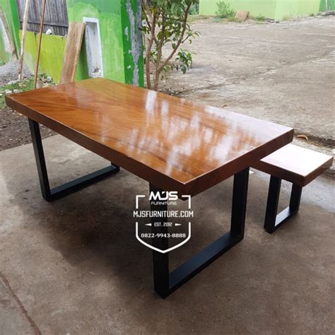 set meja makan kayu solid trembesi utuh  meter mjs furniture jepara
