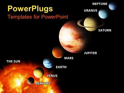 PowerPoint Template: Sun and planets aligned and labeled, solar system ...