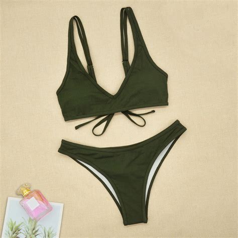 Tponi Womens Swimsuits Tummy Control Two Piece Sets Elastic Army Green