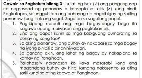 Gawain Sa Pagkatuto Bilang Isulat Ang Tama Kung Ang Pahayag Ay Tama