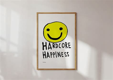 HARDCORE HAPPINESS Poster Rave Smiley Wall Art Print Art Decor Yellow