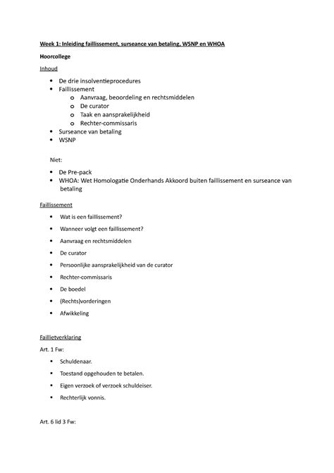 Hc Week Hoorcollege Week Week Inleiding Faillissement