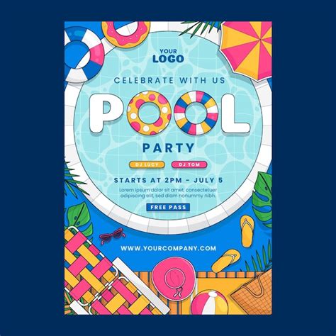 Free Vector Hand Drawn Pool Party Invitation Template