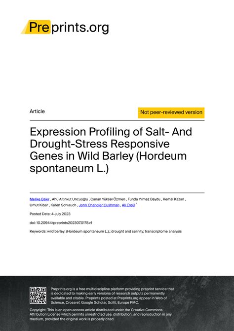 Pdf Expression Profiling Of Salt And Drought Stress Responsive Genes